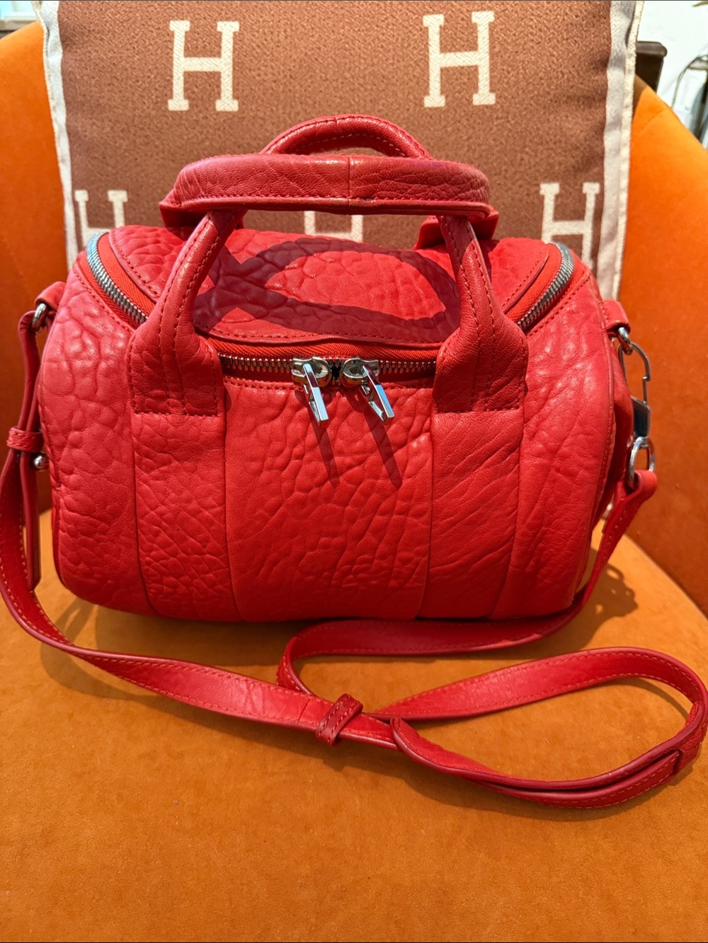 Alexander Wang Red Pebbled Leather Crossbody Satchel Rocco